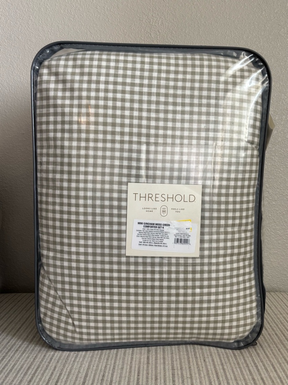 NWT King Mini Gingham Comforter and Sham Set Moss Green - Threshold